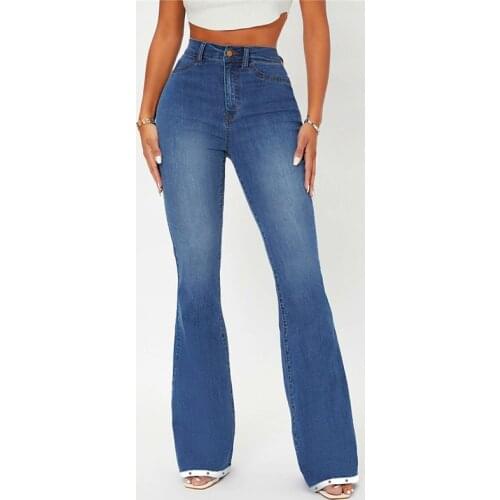 Blue Flare Jeans Women High Waist Casual Denim Trousers White Patchwork Corn Flare Pants Lady Denim Boot Cut Pants Autumn 2021