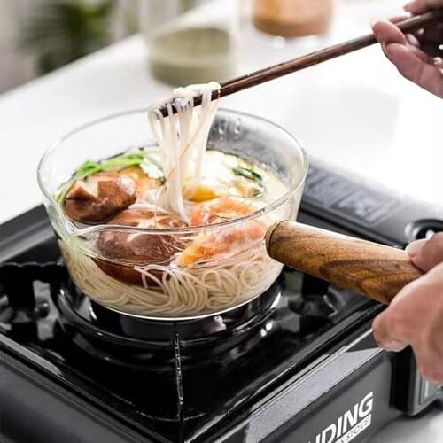 High Heat-Resistant Glass Pot Household Baby Food Instant Noodles Supplement Hot Milk Noodle Pot Soup Pot Single Handle Cookware
