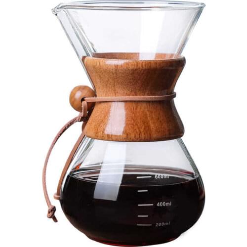 Pour Over Coffee Maker Glass Carafe And Reusable Stainless Steel Permanent Filter Manual Coffee Dripper With Wooden Sleeve