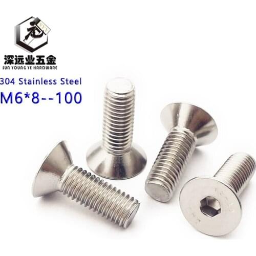 30pcs DIN7991 M6 GB2673 ISO10642 JISB1194 Hex Socket Flat Head Machine Screws Stainless Steel Hexagon Socket Countersunk Screws
