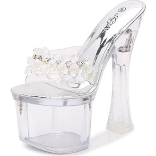 Stage 14-18 cm high female summer waterproof platform non-slip thick bottom sexy square with ultra high heel slippers