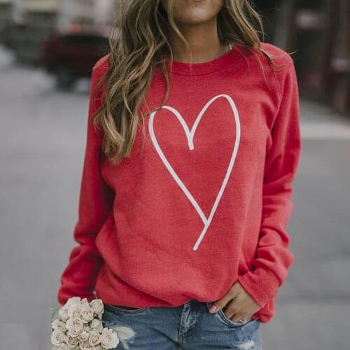 2021 Spring Trendy Street Style Heart Print Round Neck Red Long Sleeve Women Sweatshirts Casual Loose Kawaii Daily Shirts Tops