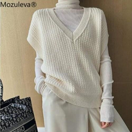 Mozuleva 2021 New Autumn Winter Women Sweaters Pullovers Sleeveless Vest Knitting Vintage Oversize Wild Knitwear Tops