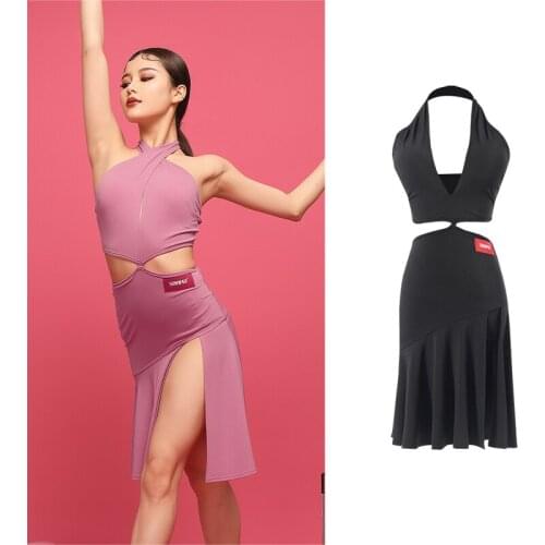 Latin Dance Dress for Women Competition Sexy Black Pink Cross Halter Backless Dresses Female Summer Latin Dance Wear XS2011