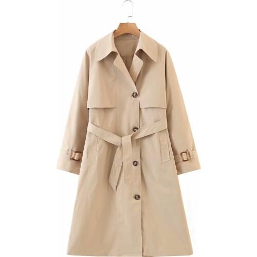 ZXQJ Women Solid Colour Khaki Long Outwear 2021 Automn Fashion Ladies Loose Sashes Trench Coat female casual Korean Windbreaker