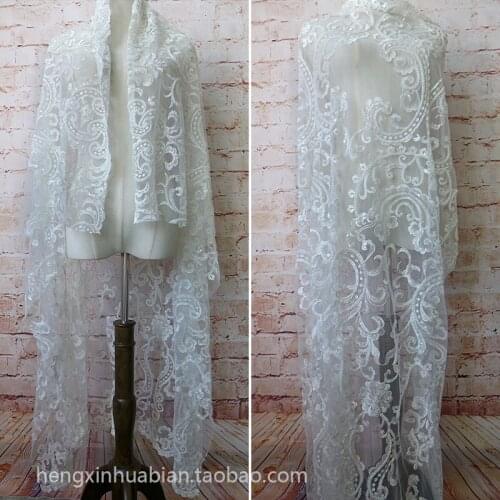 130CM luxury 3D beads Wedding bridal Dress Applique DIY Bridal Headdress scarf veil Embroidered Lace Fabric Patch free shipping