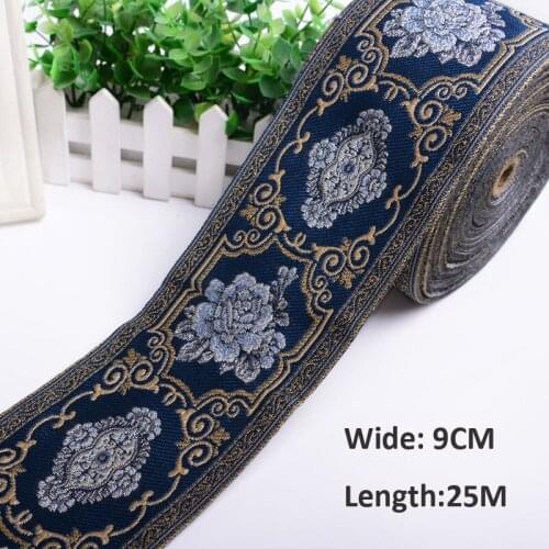 25 Meters Chinese style Blue Brown Jacquard Embroidered National Ribbon Curtain Pillow DIY sewing Home Textile Material