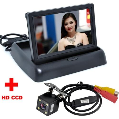 4 LED Night Auto Parking Assistance Car Rear View backup Camera With 4.3 inch LCD Car Foldable Monitor