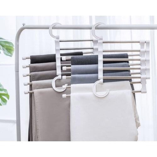 5 In 1 Wardrobe Hanger Pant Rack Shelves Stainless Steel Magic Wardrobe Clothing Hangers Retractable Clothes Rack Newest