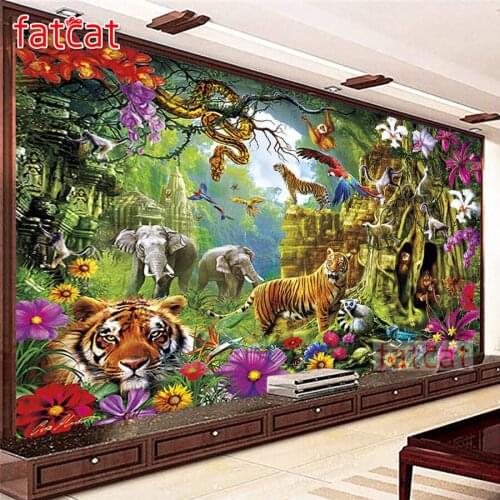 FATCAT Forest wild animals Large Diy Diamond Painting Full square round drill 5d Diamond Embroidery Kits wall Decoration AE2931