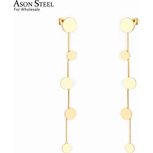 ASONSTEEL Trendy Drop Earrings Gold Color Stainless Steel Dangle Earrings with Round Pendants for Women Party Gift Jewelry