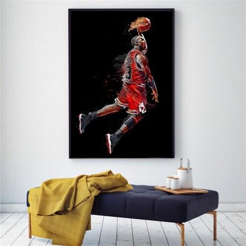 Basketball wall poster with Michael Jordan, abstract art painting