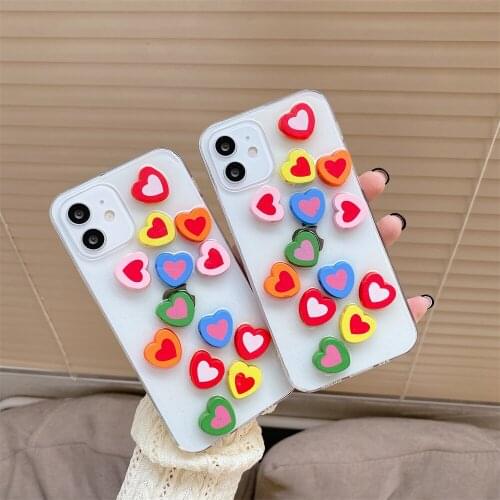 3D Love Heart Candy Color Phone Case For IPhone 12 11 Pro Max X Xr Xs Max 7 8 Plus Transparent Soft TPU Shockproof Cover Coque