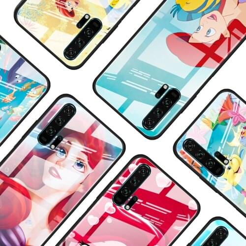 Mermaid Disney Princess for Honor 30 20 10 9X Pro Plus Lite 8X Huawei Y8P Y6P Y5P Y9 Y7 Y6 2019 Tempered Glass Phone Case