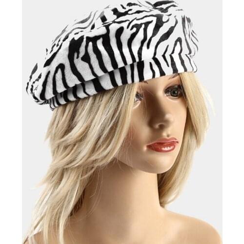 Elegant Berets Hat Women Autumn Winter Warm Newsboy Hat Cow Zebra Stripes Beanie Lady Bonnet Outdoor Streetwear Beret Female