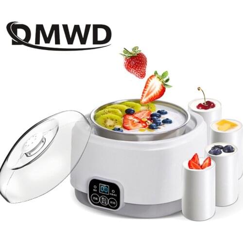 DMWD Electric Yogurt Maker Automatic Multifunction Natto Rice Wine Yoghurt Fermenter Machine Stainless Steel Liner 4 Leben Cups