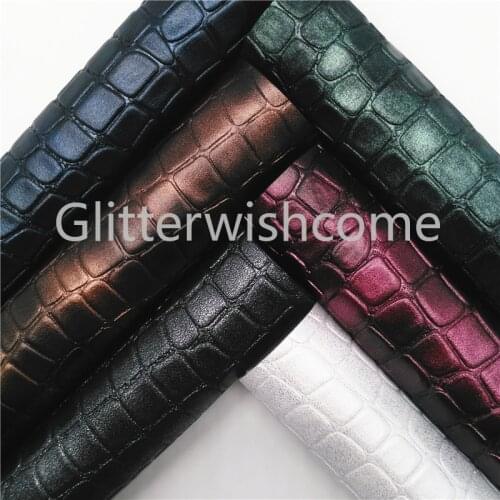 Glitterwishcome 21X29CM A4 Size Vinyl For Bows Metallic Crocodile Grain Synthetic Leather Faux Leather Sheets for Bows, GM708A