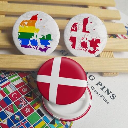 Denmark Flag Map Tin Button Pins LGBT Gay Rainbow Pride Tin Button Badges