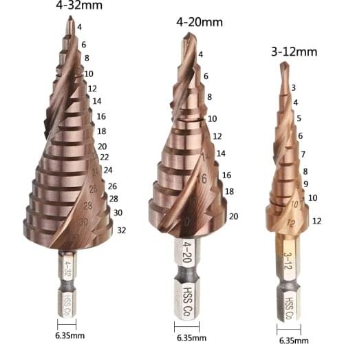 3-12/4-20/4-32mm HSS-Co M35 Cobalt Step Drill Bit 1/4 Inch Hex Shank Metal Drilling Hole Cutter For Stainless Steel