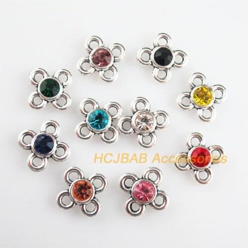 Fashion 20Pcs New Clover Charms Tibetan Silver Tone Retro Mixed Crystal Connectors 15mm