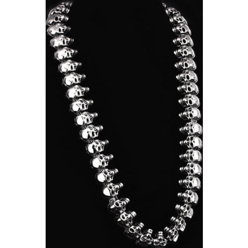 Fashion Arrogance Cool Men Skeleton Chain Necklace Retro Color Black Stainless Steel Many Skull Chain Necklace Jewelry