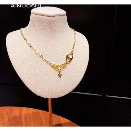 AINUOSHI Fashion 925 Sterling Silver Cute Shiny Star Choker Drop Charm Necklaces Charming Woman Wedding Party Birthday Jewelry