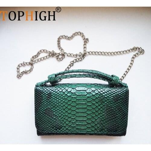 TOPHIGH Fashion Women Snake Clutch Wallets Alligator Genuine Cow Leather Shoulder Bag Long Purse Female Wallet