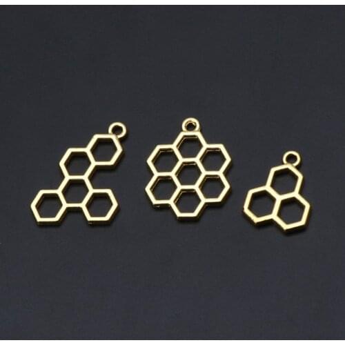 New ANGELADY 3Pc Bee Honeycomb DIY Metal Frame Pendant Open Bezel Setting UV Resin Jewelry
