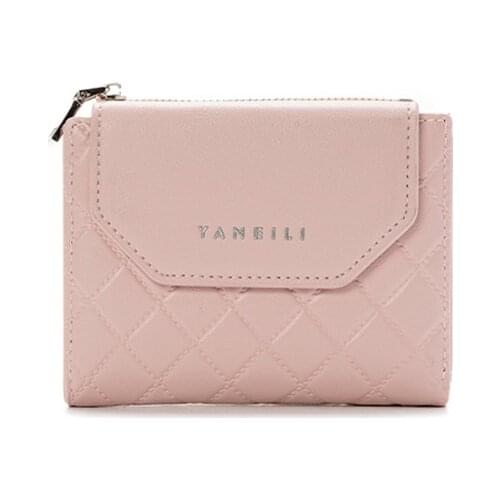 New Pink Small Wallet For Women Fashion Mini Short Credit Card Holder With Coin Purse Hasp Cute PU Leather Female Money Bag