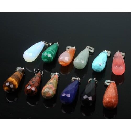Wholesale 24pcs/lot New Design Natural Green Aventurine Facet Water Drop Pendant Bullet Charm Pendulum Necklace Free Shipping