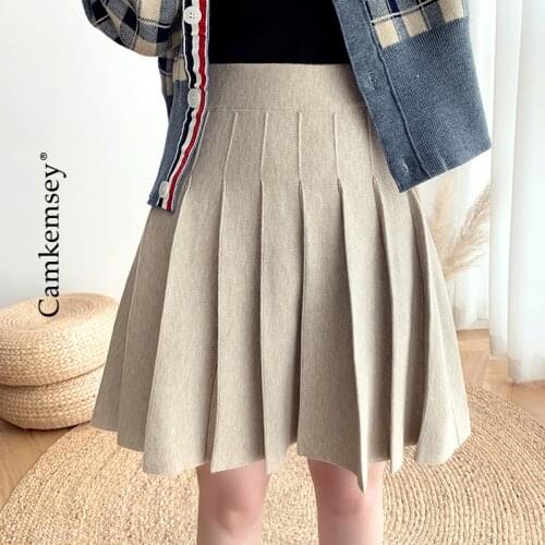 Autumn Winter Knitted Sweater Skirts Pretty Girls Casual High Waist Sweet Pleated Dance Mini Skirts Japanese School Uniform