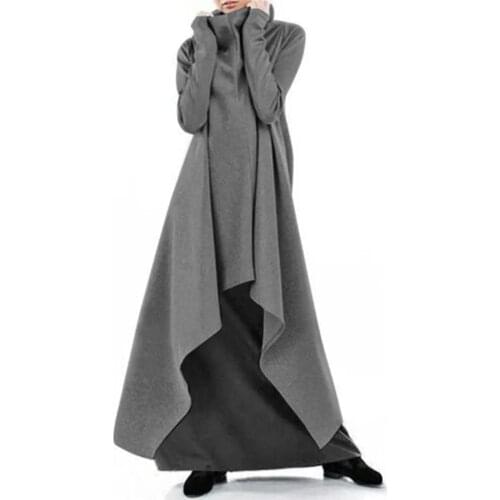 Casual Fashion Female Dress Spring Loose Irregular Robe Sweatshirt Women High Neck Dresses Asymmetrical Pullover Japan