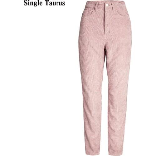Casual Female Corduroy Pants Women Fashion Rough Pit Loose Straight Mom High Waist Trousers Korean Pink Pant for Women Clothing