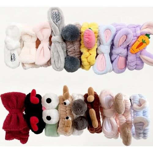 Wash Face Hair Holder Headbands For Women Girls Soft Warm Coral Fleece Bow Animal Ears Headband Turban Fashion Hair Accessories