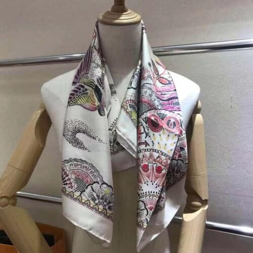 2020 new arrival winter autumn classic tree 100% pure silk scarf twill hand made roll 90*90 cm shawl wrap for women lady