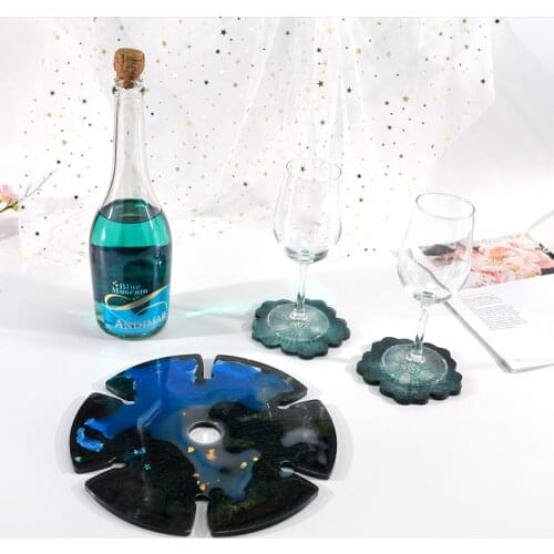 TC100 6pcs Cup Holder Resin Mold Leaf Silicone Diy Epoxy Resin Geode Coaster Mold Red Wine Tray Silicone Mold for Resin Craft