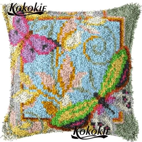 Handmade cross stitch kits embroidery needlework pillow latch hook rug embroidery butterfly cushion cover kits embroidery yarn