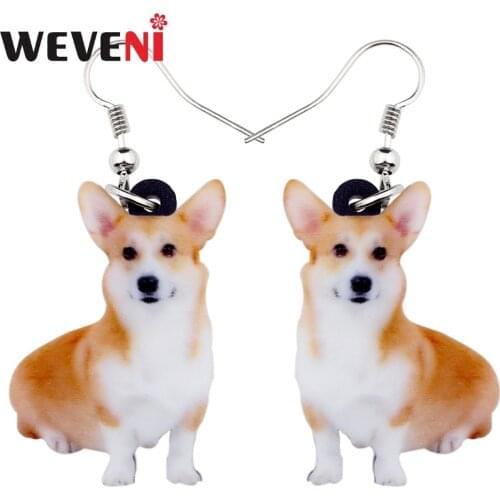 WEVENI Acrylic Sweet Sitting Welsh Corgi Pembroke Dog Earrings Big Long Dangle Drop Women Girls Ladies Fashion Cartoon Jewelry
