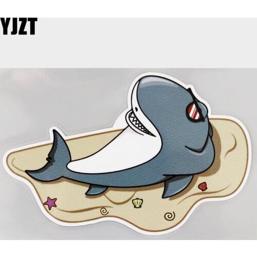 YJZT 14.6CM×9.6CM Creative Shark Enjoy At Beach Car Sticker PVC Decal 11C-0344