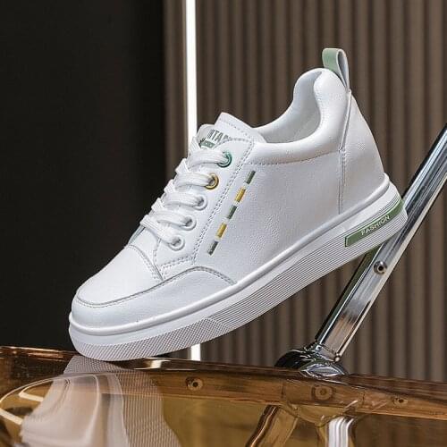 Womens White Shoes Inner Height Increasing 3-5CM Fashion Casual Leather Sneakers