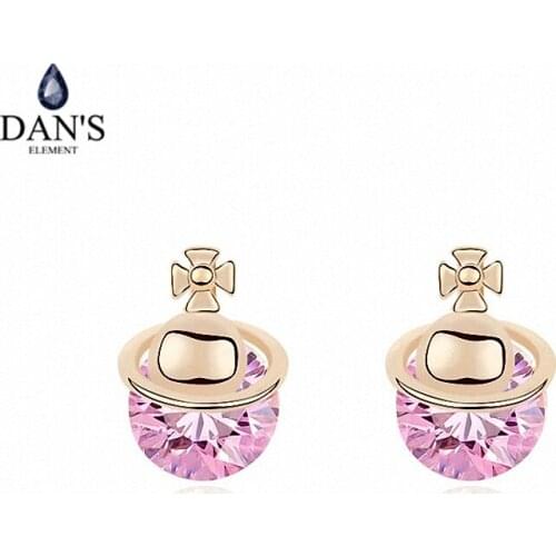 DANS ELEMENT 3 Colors Real Big Brand AAA Zirconia Micro Inlays Stud Earrings for Women Round 99694pink