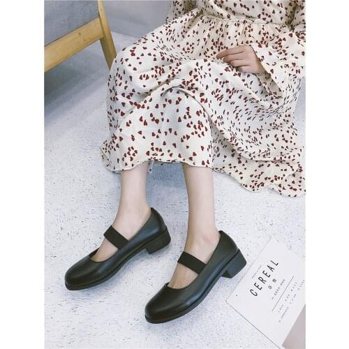 Womens shoes pumps 2019 spring and autumn new Mary Jane elastic belt with thick retro shoes