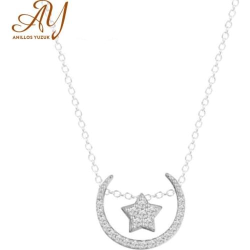 Newest Zircon Necklace For Women Crystal Wedding Moon And Star Pendant Necklaces 925 Silver Accessories Elegant Gift