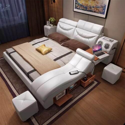 1.8 m modern beige top grain leather bed bedroom furniture #CE-096
