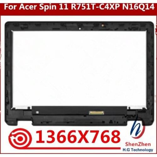 11.6'' LED Touch screen Digitizer+Frame Display Assembly B116XAB01.4 For Acer Spin Chromebook R751T-C4XP 1366x768
