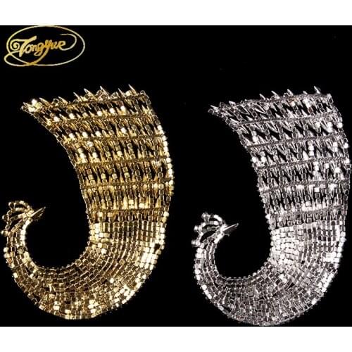 14.5 * 9cm Gold and Silver Peacock Type Crystal DIY Wedding Evening Dress Sewing