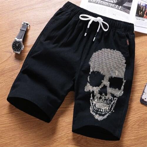 2021 Summer Top Quality Cotton Rhinestone Jogging Skull Hip Hop Street Wear Hot Drilling Mens Shorts