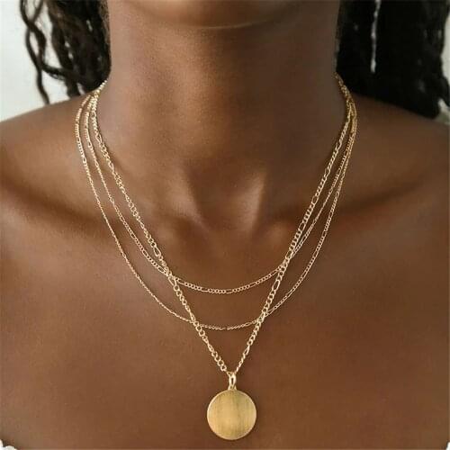 2021 Simple Gold Silver Color Multilevel Necklaces For Women Fashion Chain Necklace Female Frosted Disc Pendant Jewelry Gift