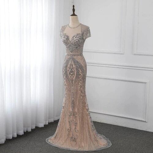 2021 Luxury Handmade Rhinestones Long Evening Dresses Cap Sleeve Mermaid Formal Evening Gown Runway Fashion Gown YQLNNE