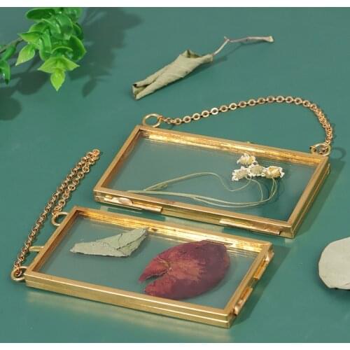 2021 Antique Brass Hanging Photo Frame Metal Glass Portrait Vintage Hanging Picture Frames Double Sided Gift Home Decoation
